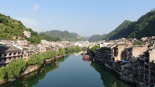 旅游景区航拍贵州镇远古城5A景区