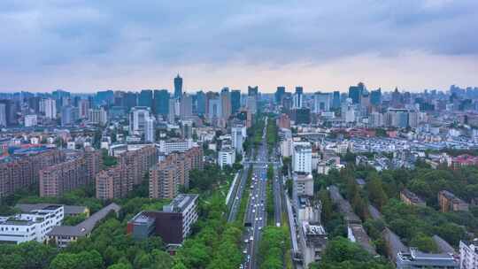 天目山路航拍车流延时 杭州老城城市天际线