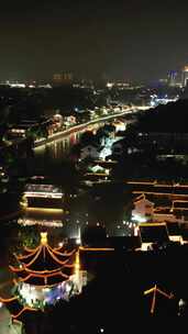 苏州三塘街夜景竖屏航拍