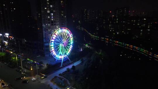 湖南湘西怀化城市夜景航拍