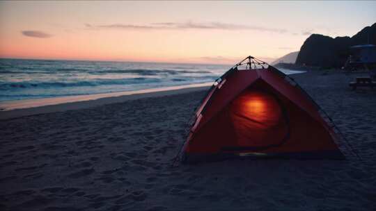 海滩上帐篷里的灯