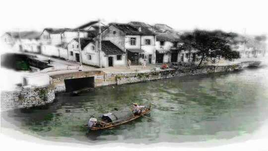 江南水乡古镇河道行船景象