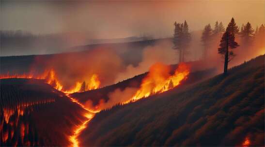 AIGC素材 森林大火山火防治