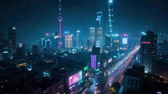 上海陆家嘴城市夜景俯瞰