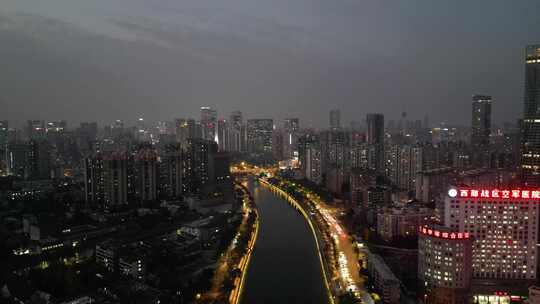 航拍成都夜景锦江区夜景