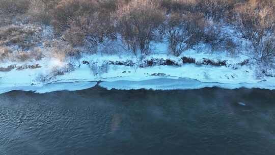 航拍呼伦贝尔冬季风光海拉尔河湿地雪景