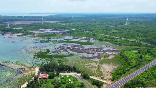 航拍海南环岛公路海洋森林海岸与海岸线航拍