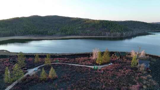 航拍内蒙火山堰塞湖达尔滨湖