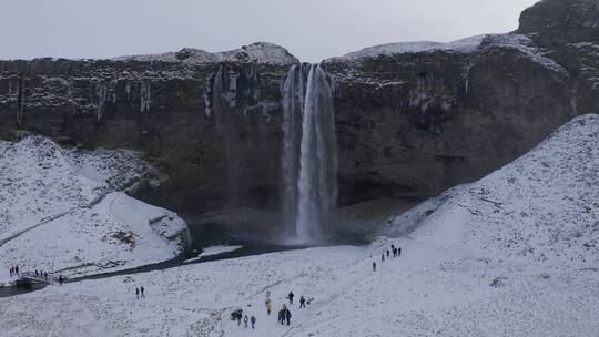 4K冰岛雪山雪地北极圈瀑布航拍