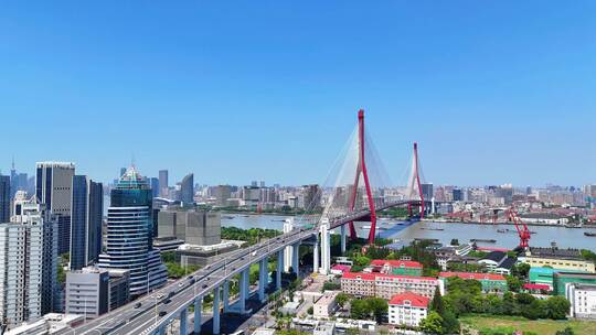 航拍上海城市风景 上海杨浦大桥