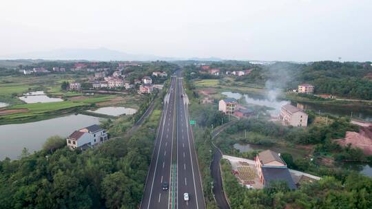 4k航拍南岳高速公路乡村自然风光