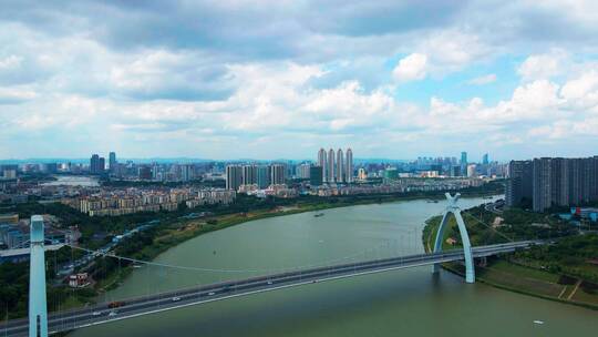 航拍南宁城市风光英华大桥江景