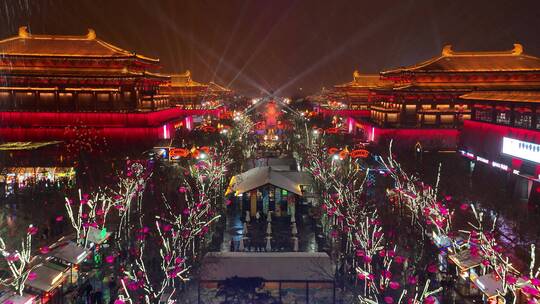 大唐不夜城全景夜景航拍