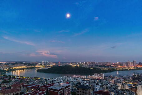 高清城市河流天空夜景延时摄影