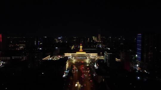 航拍湖南长沙城市夜幕降临夜景交通