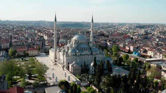 伊斯坦布尔市和法提赫清真寺检疫鸟瞰图