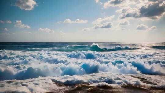 海浪翻涌的海边风景