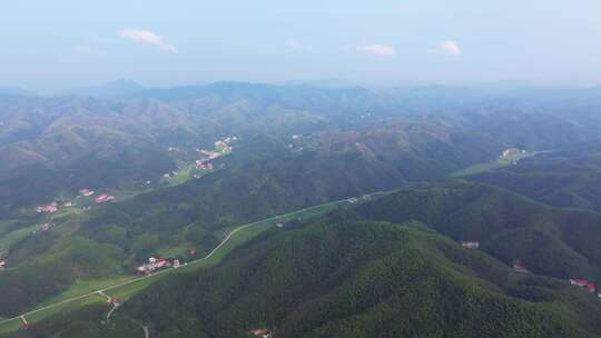 蓝天白云航拍美丽和美乡村大面积竹海、稻田