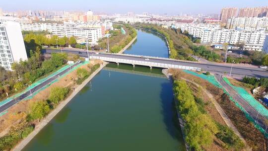 航拍陕西城市现代化发展建筑