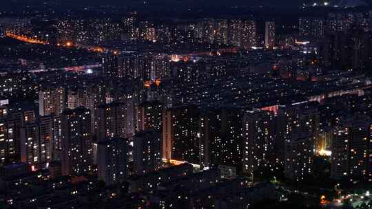 航拍辽宁锦州夜晚城市风光