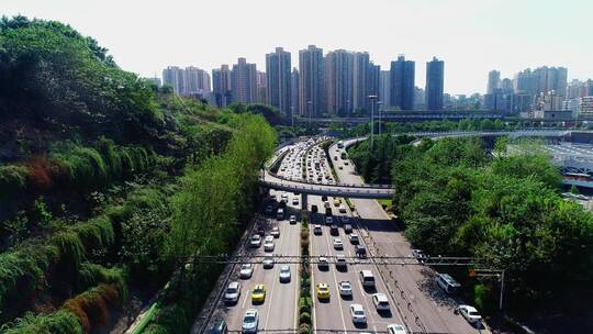 重庆市南岸区南坪四公里航拍堵车视频素材模板下载