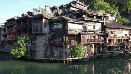 中国最美小镇湖南凤凰古城航拍视频素材模板下载