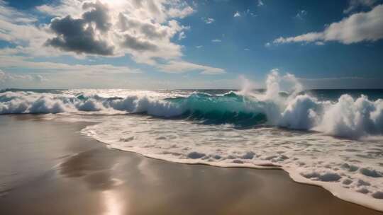 海浪拍打沙滩风景