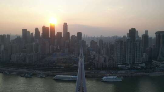 航拍重庆日落晚霞重庆大景