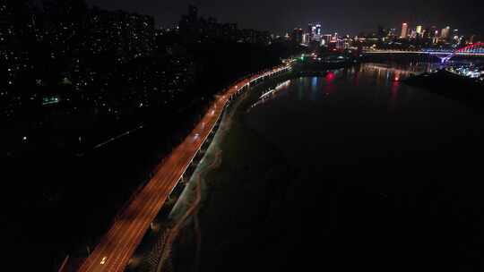 重庆夜景城市交通建筑航拍