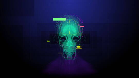 医疗头部大脑X光扫描赛博朋克HUD元素4K视频