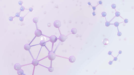 原子和分子抽象三维图形动画。抽象分子点阵
