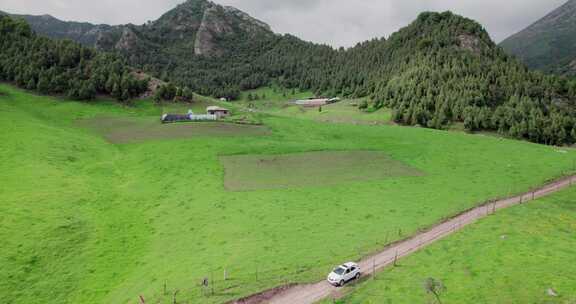 探险密林河谷山路行车航拍