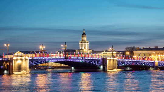 圣彼得堡，俄罗斯。皇宫大桥（Dvartsoviy莫斯特）。视频素材模板下载
