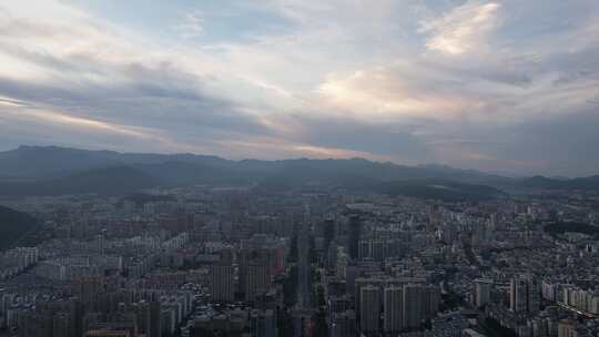 福建龙岩城市落日晚霞夕阳航拍