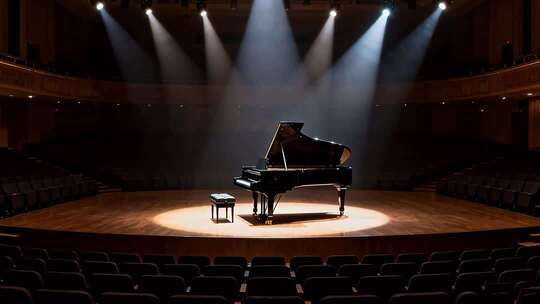舞台上的钢琴及演奏座椅