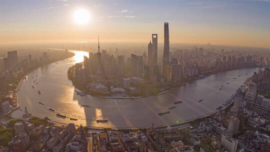 上海城市日出航拍延时