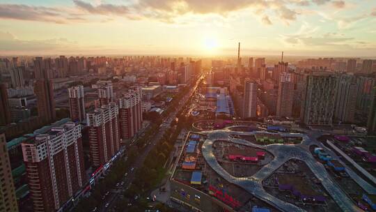 中国辽宁沈阳城市风景航拍蓝天