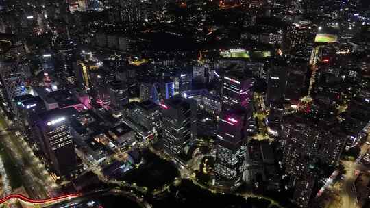 深圳南山区CBD高楼大厦夜景航拍