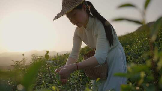 采茶姑娘 实拍春茶素材