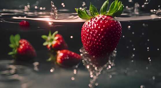 草莓特写 草莓落入水中