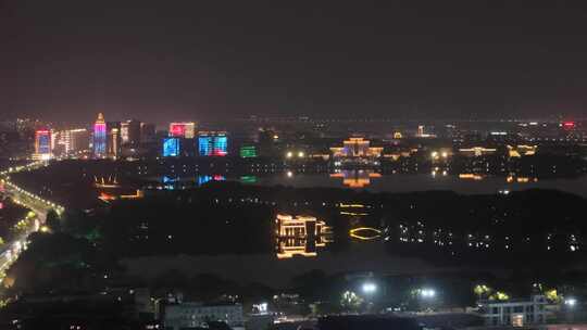 安庆安庆市菱湖风景区夜景航拍