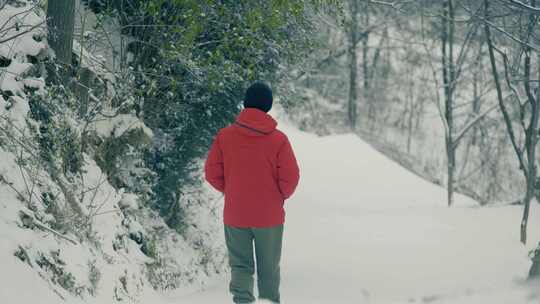男子雪中行走视频素材模板下载