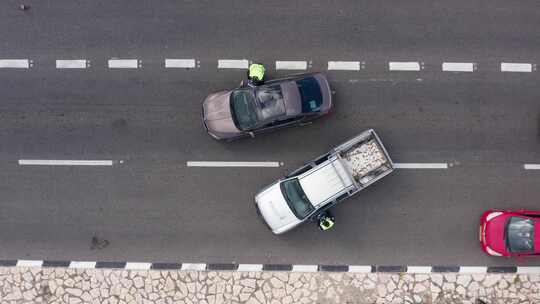 警察，路障，汽车，交通堵塞