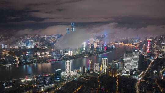 上海陆家嘴平流雾航拍延时夜景