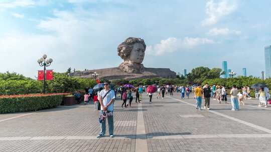 湖南长沙湘江橘子洲头自然风光航拍视频