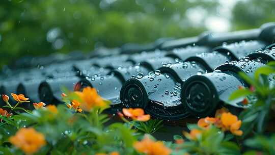 下雨天屋檐下的雨水水滴雨季ai素材原创古