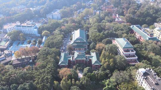 航拍长沙岳麓山下岳麓书院