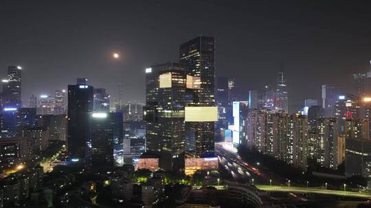 深圳南山区腾讯滨海大厦航拍夜景环绕延时