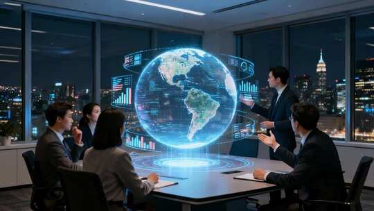 科技感全息地球全球商务会议演示动画