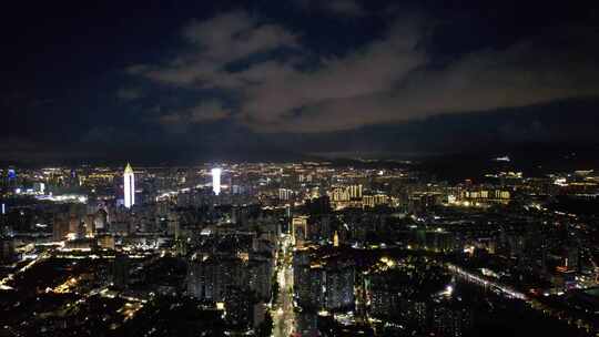 浙江温州城市夜景灯光航拍